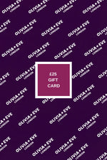 Olivia + Eve London gift card on a purple background with brand name repetition