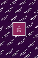 Olivia + Eve London gift card on a purple background with brand name repetition