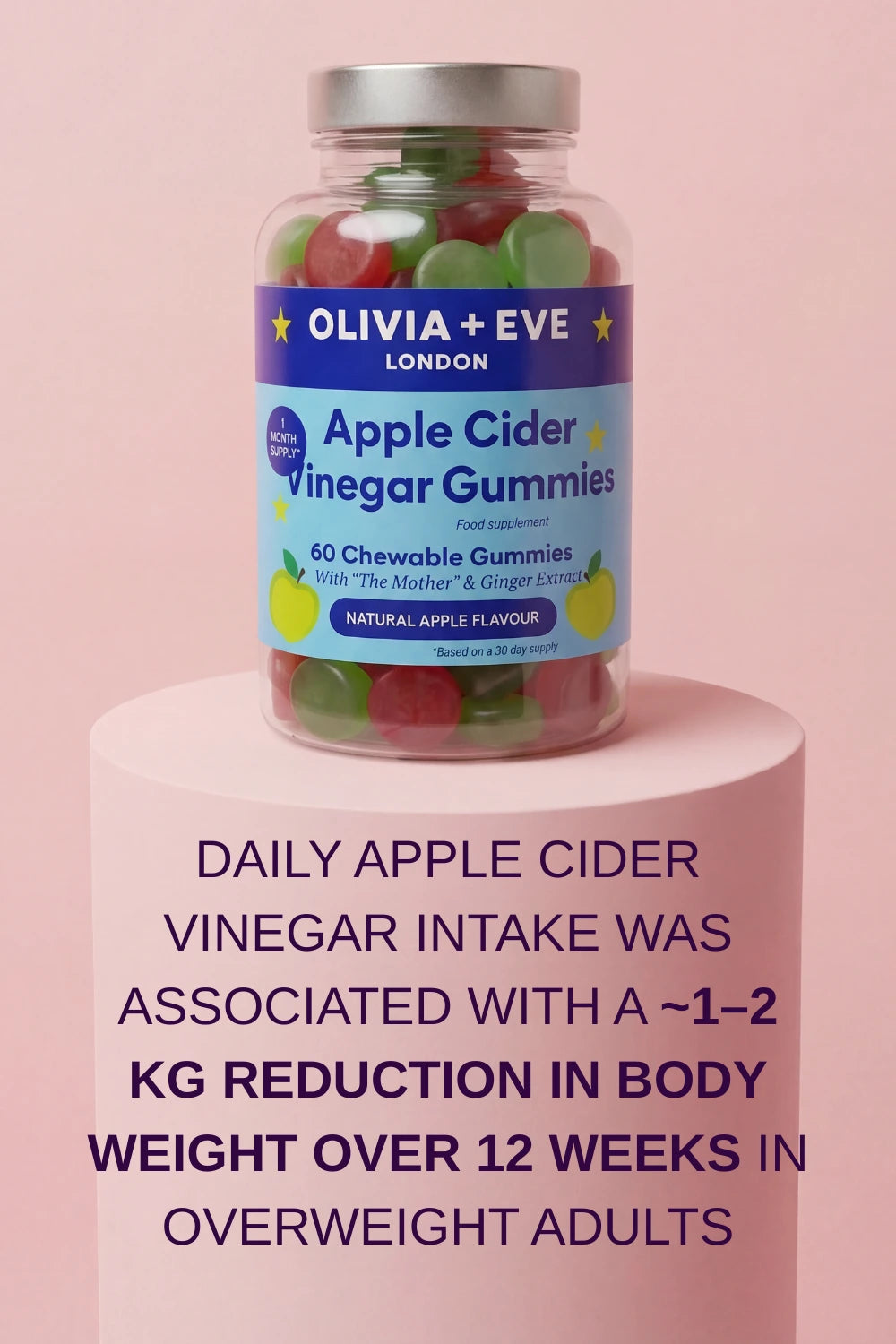 Jar of Apple Cider Vinegar Gummies with text on a pink background