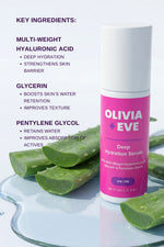Olivia + Eve deep hydration serum with aloe vera on a white background