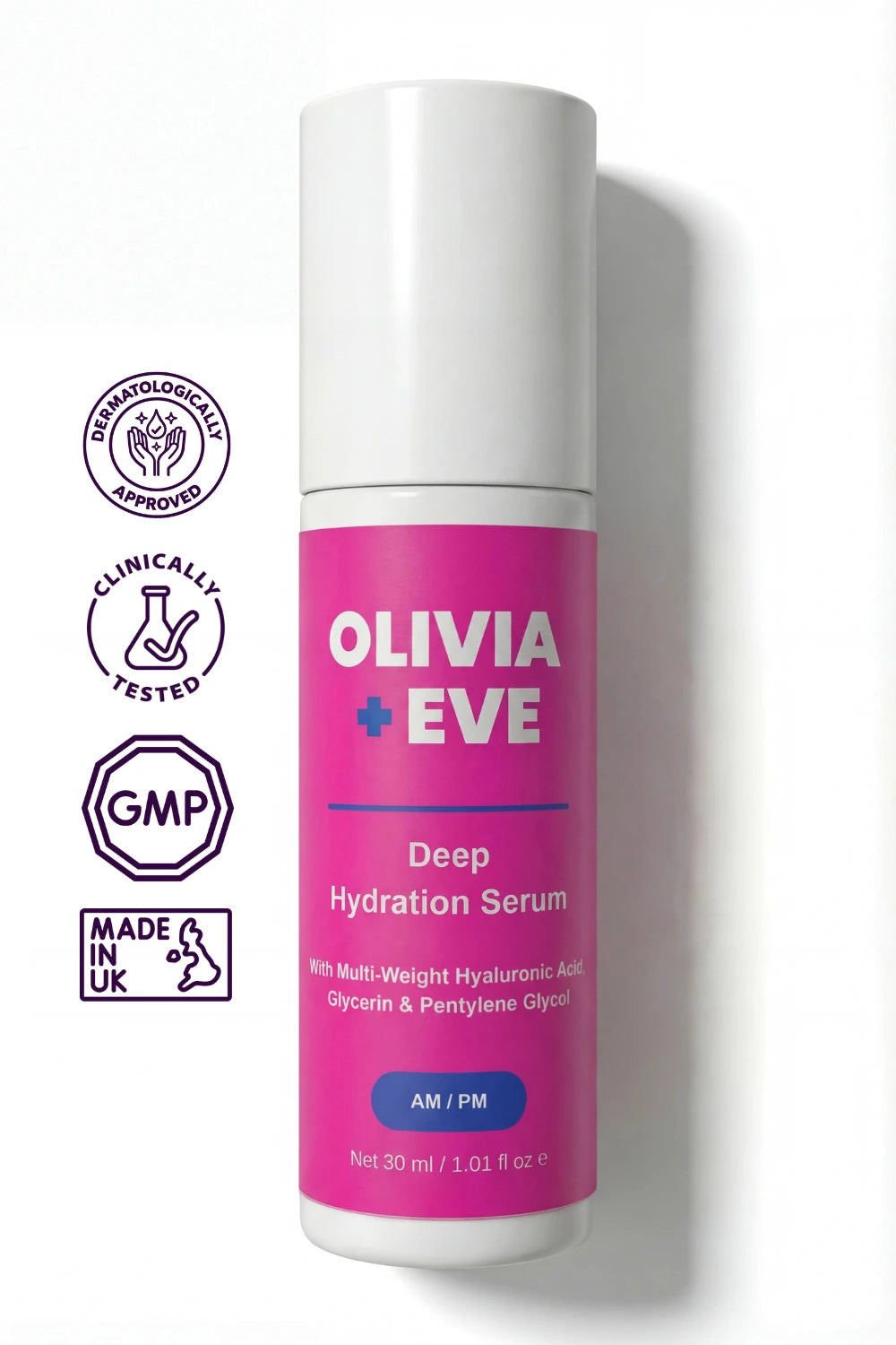 Olivia + Eve Deep Hydration Serum bottle on a white background
