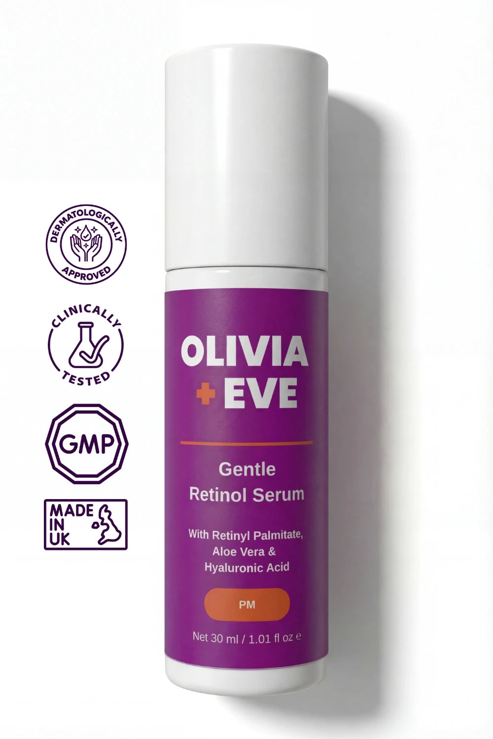 Olivia + Eve Gentle Retinol Serum bottle on a white background
