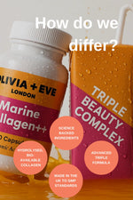 Two supplement bottles with labels and text about differences.