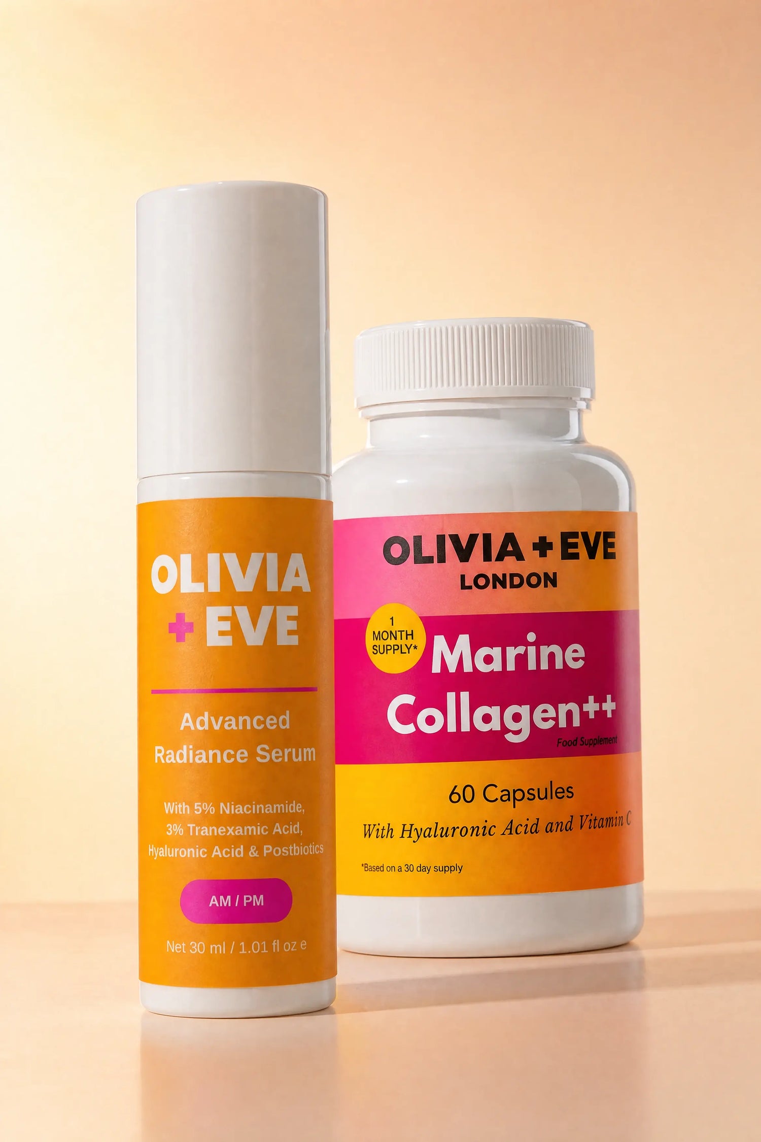 Inside + out products from Olivia+ Eve on a gradient background