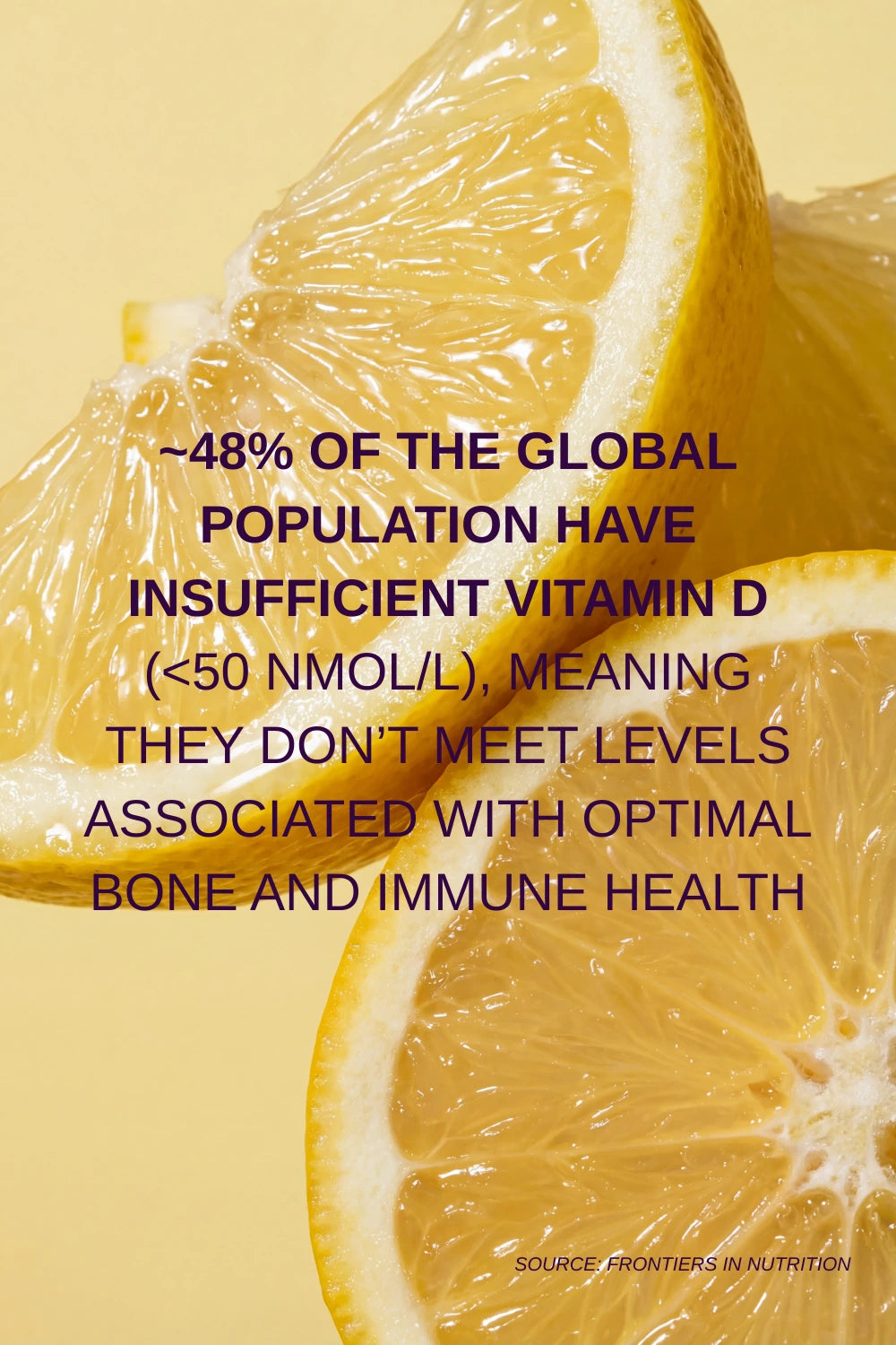Sliced lemons with vitamin D deficiency text overlay on a yellow background